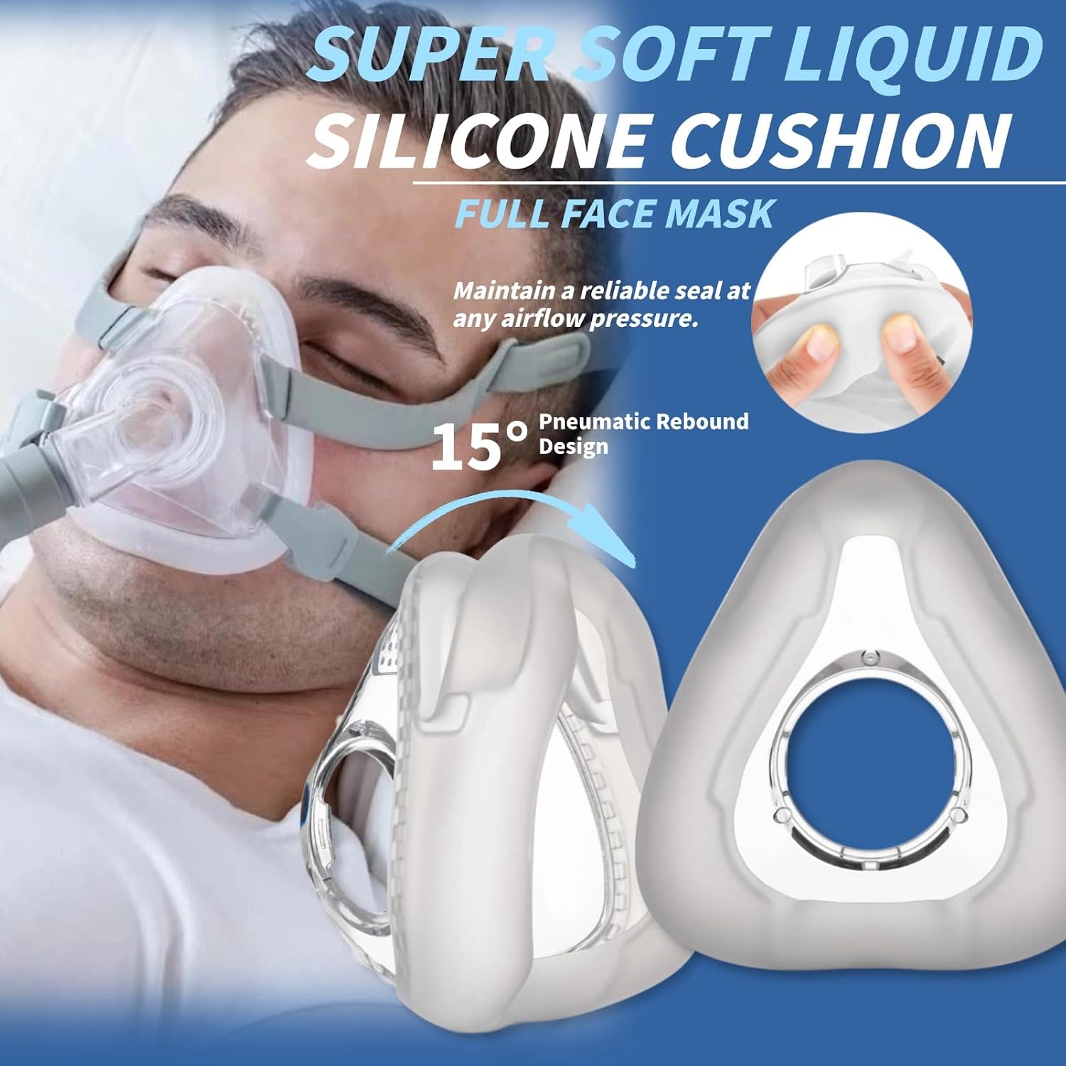 Cpap Mask, Universal Full Face Cpap Masks Replacement Set, Soft Silicone Cpap Full Cover Assembly Kit, Comfort Series Nasal Cpap Mask with Headgear, Elbow and Cushion, L Size