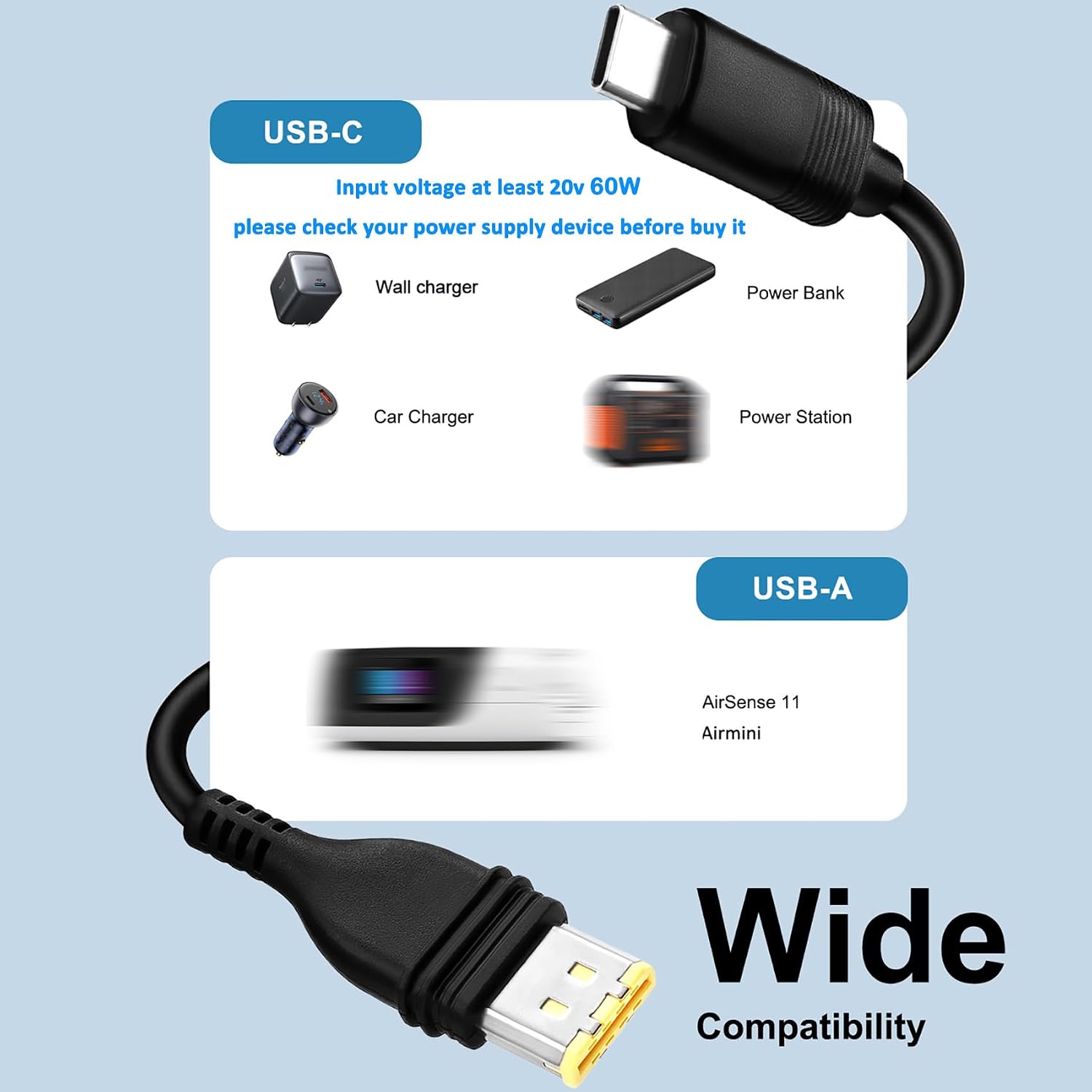 20V PD USB-C Power Supply for ResMed AirSense 11 Air 11 Airmini 65W 20W ResMed CPAP Charger DC Coverter Cable